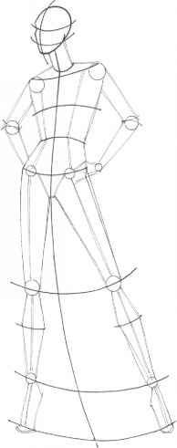 a drawing of a person standing with their hands on their hips and arms behind his back