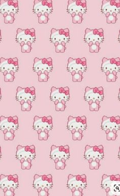 a pink hello kitty wallpaper with many different faces