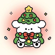 an image of a hello kitty christmas tree with stars on it's top and bow around its neck