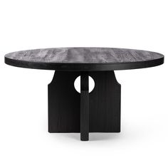 a round table with two black bases and an oval wooden top, on a white background