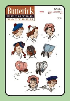 an image of women's hats and bonnets from the butterick pattern book