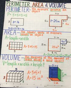 the perimeter area and volume worksheet is shown on top of a piece of paper