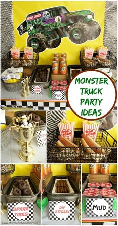 monster truck party food and decorations for a kids's birthday or babys first birthday