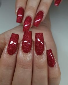 Red Sparkle Nails, Red Sparkly Nails, Red And Silver Nails, Short Red Nails, Prom Nails Red, Formal Nails, Red Acrylic Nails, Red Nail Designs