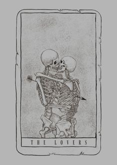 the skeleton tarot card is shown in black and white, with an image of two skeletons