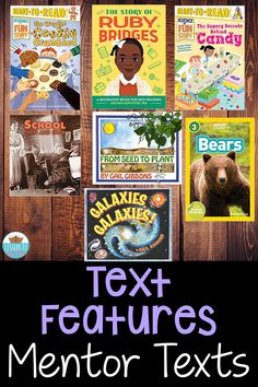 the text features mentor texts for children to learn how to read and understand what they are reading