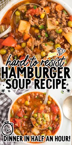 two bowls of hamburger soup with text overlay