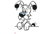 an old cartoon dog with big ears and eyes sitting on the ground, looking at something