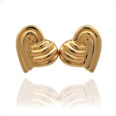 Elevate your style with our Textured Heart Stud Earring, a perfect fusion of elegance and emotion. These exquisite earrings feature a heart-shaped design adorned with delicate lines, symbolizing the unique journey of love and life. Product Specifications:  * Material: 14k Solid Gold, hallmarked 14K or 585 for authenticity * Length: 19mm / 0.74in * Height: 21mm / 0.82in  Delivery:  * Ready to ship in 1 business day. * Delivers in 1 to 5 days depending on location and delivery option. * Returns ar Valentine's Day Polished Finish Earrings, Heart-shaped Clip-on Earrings For Valentine's Day Anniversary, Valentine's Day Heart Shaped Clip-on Earrings For Anniversary, Formal Yellow Gold Double Heart Earrings, Valentine's Day Heart Shaped Clip-on Earrings, Heart-shaped Clip-on Earrings For Formal Occasions, Heart Shaped Clip-on Earrings For Formal Occasions, Elegant Gold Clip-on Heart Earrings, Elegant Polished Earrings For Valentine's Day