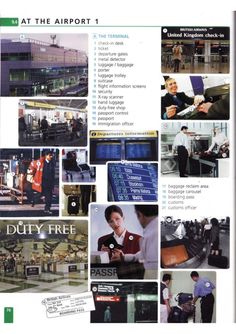 an airport brochure is shown with many pictures