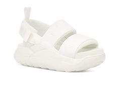 UGG La Cloud Sport Sandal - Women's Shoes : Bright White : Bring comfort to your steps wearing the UGG La Cloud Sport Sandal. Padded textile upper. Textile lining. EVA insole and midsole. Combines sneakers and sandals. Slip-on style with comfortable ankle band. Open round toe. Ankle pull-on tab. Cushioning allover for unparalleled wearing experience. Sugarsole eva outsole. Imported. Measurements: Heel height: 1 3/4 in. Single shoe weight: 10.05 oz. Ugg La Cloud Sandal, Womens Ugg, Sport Sandals, Womens Uggs, Bright White, Warm Weather, Women's Shoes, Womens Sandals, Heel Height