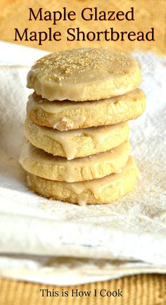 a stack of maple glazed shortbread cookies