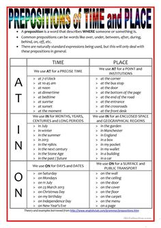 the prepositions of time and place worksheet for students to practice their writing skills