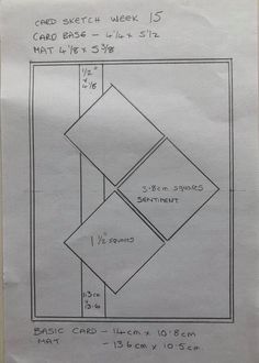 a piece of paper that has some drawings on it, and the measurements for each section