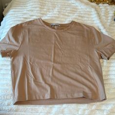 Light Brown Zara Shirt, Cropped, Size Large, Never Worn Basic Beige Crew Neck Top, Trendy Beige Short Sleeve T-shirt, Basic Brown Short Sleeve Tops, Neutral Short Sleeve Casual T-shirt, Brown Basic Short Sleeve Shirt, Trendy Beige Short Sleeve Tops, Basic Brown Short Sleeve Shirt, Summer Neutral Crew Neck T-shirt, Zara Khaki Cotton Tops