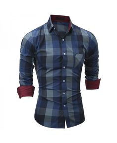 Buy Large Plaid Men's Casual Long-sleeved Shirt Slim - Blue - 3594321315 online, fidn many other Men's Shirts Grid Dress, Cool Shirts For Men, Social Dresses, Business Men, Plaid Dress Shirt, Long Sleeve Plaid Shirt, Mens Plaid, Men Fashion Casual Outfits, Men Shirt