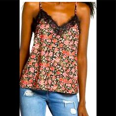 Womens Black Betsy Rose Floral Lace Trim Camisole Top Blouse Tank Nordstrom. Brand New Summer Tank Top, Summer Tank, Summer Tank Tops, Trim Color, Navy Pink, Black And Tan, Floral Lace, Lace Trim, Camisole Top