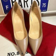 Nwt Red Bottoms Comes With Dust Bag Never Worn No Longer Have The Box. New!! Beige Heels With Red Sole, Elegant Beige Heels With Red Sole, Beige Leather Heels With Red Sole, Louboutin Red Bottoms, Christian Louboutin Red Bottoms, Red Louboutin, Red Bottoms, Louboutin Shoes, Christian Louboutin Shoes