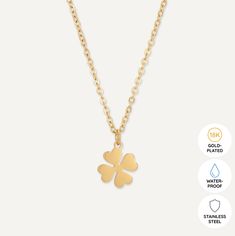 Send a wave of good fortune their way with this 18K gold-plated clover charm. Perfect for anyone embarking on a journey or facing a challenge. 18K Gold-Plated Nickel, Lead, and Cadmium Free Product Code: M0007GN Collection: Sentiment Type: Short Chain Material: Stainless Steel Dimensions: Adjustable from 41cm to 46cm Pendant Dimensions: Style: Includes: Gold Plated Tarnish Resistant Necklace For Good Luck, Tarnish Resistant Gold Plated Necklace For Good Luck, Tarnish-resistant Yellow Gold Charm Necklace For Good Luck, Gold Flower Pendant Necklace For Good Luck, Dainty Gold Charm Necklace For Good Luck, Dainty Yellow Gold Charm Necklace For Good Luck, Gold Tarnish-resistant Charm Necklace For Good Luck, Gold Good Luck Charm Necklace Nickel Free, Gold Nickel-free Charm Necklace For Good Luck