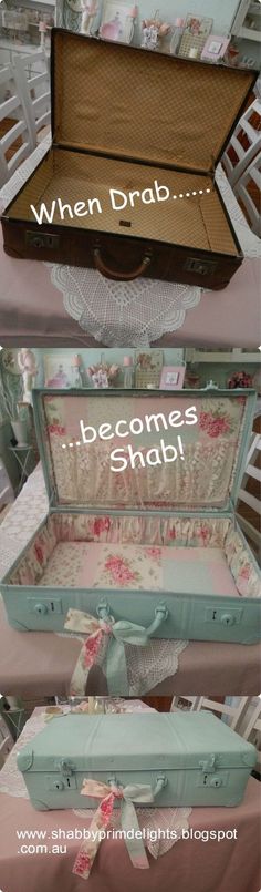 an old suitcase is being transformed into a shabby bed for someone's bedroom