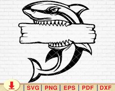 shark with banner on brick wall, svg eps png dxf file