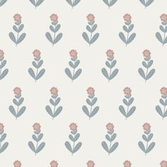 an image of a flower pattern on a white wallpaper with pink and blue flowers