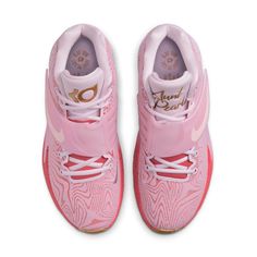 Make a statement with the Nike KD 14 Aunt Pearl! Perfect for any wardrobe, this bold sneaker is sure to turn heads with its eye-catching design. Crafted from high quality materials and featuring extra cushioning, these shoes provide optimal comfort and flexibility - perfect for taking on long walks! Offering protection for every stride, the shoe features a durable Gum rubber outsole. The vibrant pink base is sure to please, emblazoned with a detailed pattern of hot pink speckles across the entir Aunt Pearl Kd 15, Neon Basketball Shoes, Basketball Shoes Aesthetic, Pink Volleyball Shoes, Volleyball Wishlist, Cute Basketball Shoes, Aunt Pearls, Vball Shoes, Vb Shoes