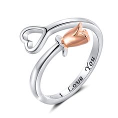 PRICES MAY VARY. ♥Design Idea♥: The rose and heart ring with the engraving " I love You", conveys the forever love between you and her. A small gift will bring her indescribable happiness. This rose heart finger ring will bring more surprise to your great love than you thought. ♥High-Quality Material♥: The women's ring is 100% handmade and using international standard s925 sterling silver with 18k white gold plated surface, effectively delaying oxidation, long-wearing, and never turn green. The Rose Gold Rings For Valentine's Day, Rose Gold Sterling Silver Heart Ring For Valentine's Day, Rose Gold Heart Ring Valentine's Day Gift, Adjustable Flower Ring For Valentine's Day, Personalized Rose Gold Rings For Valentine's Day, Rose Gold Flower Ring For Valentine's Anniversary, Personalized Silver Flower Ring For Anniversary, Rose Gold Hallmarked Rings As Gift, Sterling Silver Heart Ring For Birthday And Valentine's Day