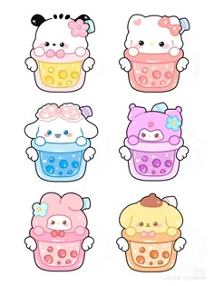 hello kitty cupcakes with different designs on them