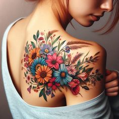 Wildflower Tattoo, Modern Society, Spine Tattoo, Wildflower Bouquet, Spine Tattoos