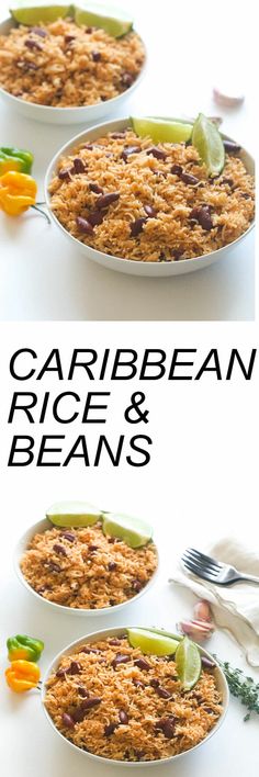 two plates filled with rice and beans