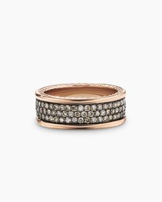 Streamline® Three Row Band Ring in 18K Rose Gold with Pavé Cognac Diamonds Petite Jewelry, Mens Band Rings, Cognac Diamonds, Mens Gold Jewelry, Pave Band, David Yurman Jewelry, Minimalist Designs, Band Jewelry, Diamond Rings Bands