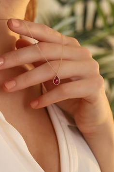 14K Gold Ruby Necklace, Minimalist Ruby Necklace, 14K Solid Gold Wedding Necklace, Dainty initial Ruby Pendant, Drop Necklace, Summer Jewelry, 14K Gold Chain Necklace, Birthday Gift, Christmas Gift, Solid Gold Necklace, Valentine's Day Gift, Couple Necklace "Material: SOLİD GOLD (No Gold Filled Or No Gold Plated)" "KARAT: 14K (585) "Pendant Length: 7 MM "Pendant Width: 10 MM "Available Gold Color: (Yellow Gold, White Gold, Rose Gold) "The certificate will be sent with the product. "RUBY -This is Elegant Ruby Jewelry, Ruby And Pearl Pendant, Minimalist 14k Gold Birthstone Necklace For Wedding, Minimalist 14k Gold Wedding Birthstone Necklace, Gold Wedding Necklace, Formal Aesthetic, Minimalist Gold Necklace, Gold Ruby Necklace, Red Stone Necklace