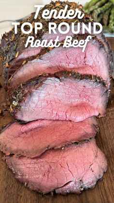 tender top round roast beef on a cutting board