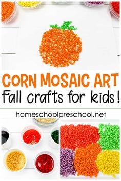 corn mosaic art fall crafts for kids that are fun and easy to do with the kids