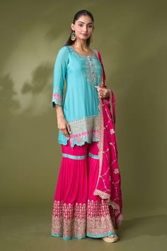 Royal Blue Sharara, Blue Sharara, Pink Sharara, Gota Embroidery, Kurta Sharara Set, Kurta Sharara, Sharara Gharara, Scallop Hem, Straight Kurta