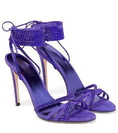 In keeping with Paris Texas's glamorous aesthetic, the Holly Nicole sandals feature crystal-embellished straps and ankle ties | Paris Texas Holly Nicole embellished suede sandals Glamorous Aesthetic, Tie Up Heels, Purple Heels, Fab Shoes, Paris Texas, Leather Thong Sandals, Italian Shoes, Leather Platform Sandals, Purple Suede