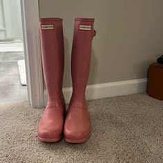 Matte. Gently Used. Some Red Clay Stains On Bottom Outsole Pink Hunter Boots, Hunter Shoes, Shoes Pink, Women Hunters, Red Clay, Hunter Boots, Winter Rain, Rain Boots, Women Shoes