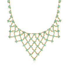 Ross-Simons - 19.00ct t. w. Emerald Bib Necklace in 18kt Gold Over Sterling. 18". Such an elegant way to wear emeralds! Our beautiful bib necklace presents a dramatic show of 19.00 ct. t. w. round emeralds in polished 18kt yellow gold over sterling silver. Graduates from 1/8" to 1 3/4" wide. Stationed on a curb chain. Lobster clasp, emerald bib necklace. Emerald birthstones are the perfect gift for May birthdays. Luxury Yellow Gold Emerald Birthstone Necklace, Formal Emerald Birthstone Necklace, Fine Jewelry, Luxury Faceted Round Emerald Necklace, Luxury Green Emerald Gold-plated Necklace, May Birthdays, Luxury 14k Gold Emerald-cut Emerald Necklace, Necklace Emerald, Emerald Birthstone, May Birthday