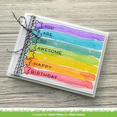 a card with the words you are so awesome, happy birthday written in rainbow colors