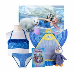 the little mermaid swimsuit is blue and white