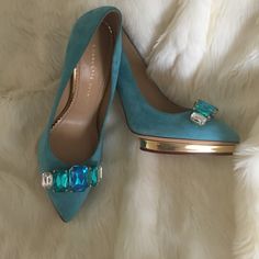 New No Box So Gorgeous Luxury Embellished Blue Heels, Homecoming Heels, Charlotte Olympia Shoes, Embellished Heels, Fashion Heels, Charlotte Olympia, Olympia, Shoes Women Heels, Shoes Heels