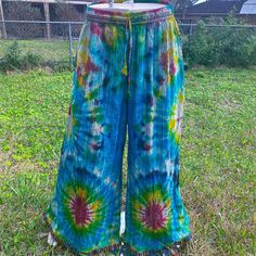 Beautiful Tie-Dye Palazzo Pants Elastic Waistband With Drawstring Handmade 100% Cotton Stonewash Color 4 Different Color Available Blue/Rainbow Blue/Black Green/Red White/Black Coming Soon Bohemian Blue Bottoms For Summer, Summer Bohemian Blue Bottoms, Blue Harem Pants For Summer, Blue Wide-leg Harem Pants For Summer, Summer Hippie Relaxed Fit Bottoms, Bohemian Blue Bottoms For Spring, Blue Bohemian Pants For Spring, Bohemian Blue Pants For Spring, Tie Dye Cotton Hippie Bottoms