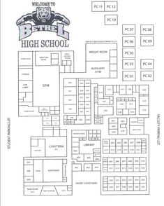 the school map for high school with all its locations and numbers on it, as well as