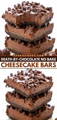 Chocolate No Bake Cheesecake, No Bake Cheesecake Bars, Chocolate Cheesecake Bars, Chocolate No Bake, Candy Creations, Averie Cooks, Easy Chocolate Desserts, Make Ahead Desserts, Dessert Bar Recipe