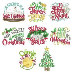 embroidery designs for christmas and new year's greetings, with the words we have three