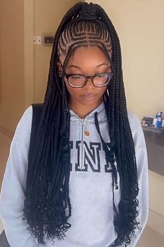 25 Stylish Middle Part Tribal Braids: Centering Tradition with Trend Middle Cornrows, 2 Braids Down The Middle, Half All Back Half Braids, Half Up Half Down Fulani Braids, Middle Part Tribals, Half Up Half Down Braids Hairstyles, Middle Part Cornrows Braids, Middle Part Cornrows, Layered Feed In Braids