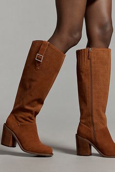 Suede upper Microsuede insole Stacked leather heel Rubber sole Side zip Imported | Fletcher Boots by Kelsi Dagger Brooklyn in Brown, Women's, Size: 7.5, Leather/Rubber/Suede at Anthropologie Tall Brown Boots, 50 Fashion, Tall Boots, Brown Boots, Over The Knee Boots, Leather Heels, Knee Boots, Side Zip, Black Boots