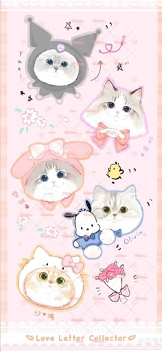 a poster with cats and other animals on it's back side, in pastel colors