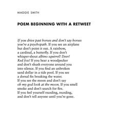 a poem written in black and white with the words poem beginning with a retweet